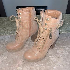 G by Guess quilted lace up chunky heel bootie